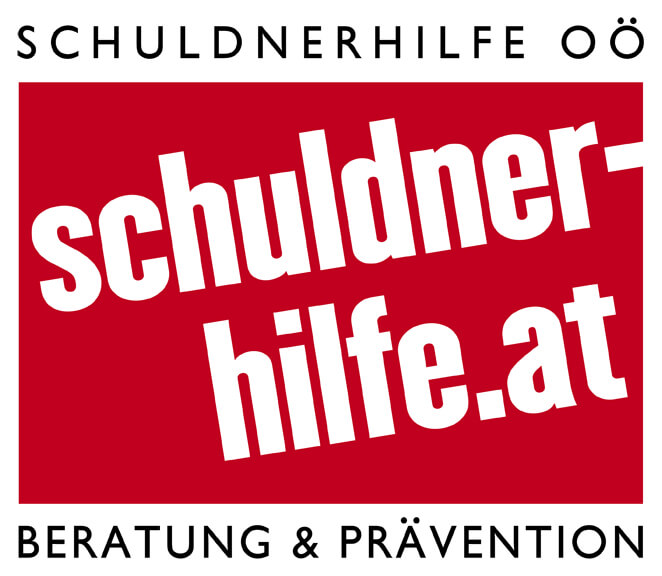 Logo SCHULDNER-HILFE Oberösterreich: Das Zeichen der SCHULDNER-HILFE Oberösterreich ist ein rotes Rechteck mit weißen Buchstaben. 